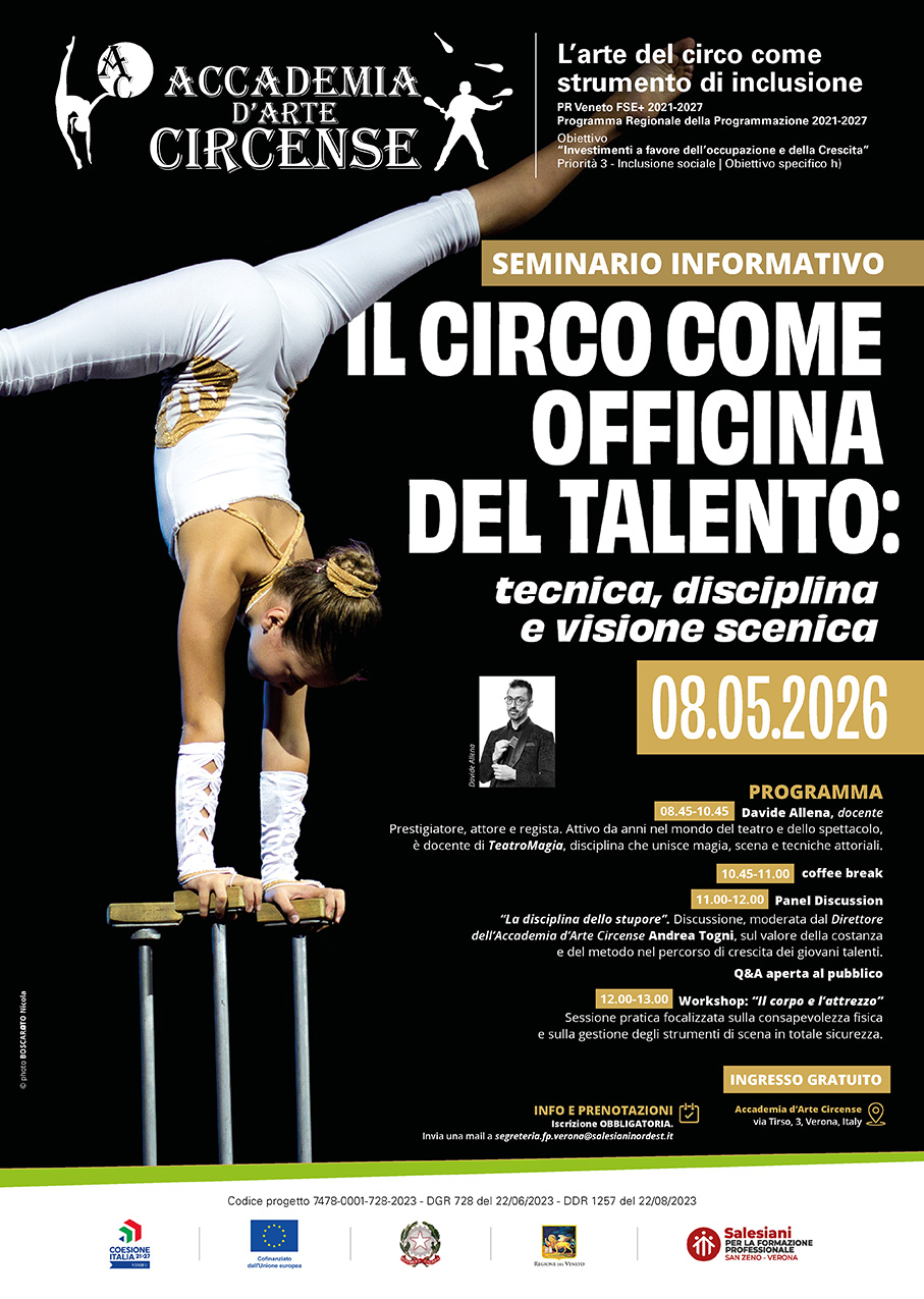 locandina salesiani verona seminario informativo Accademia Circense by SanZeno circo come officina talento