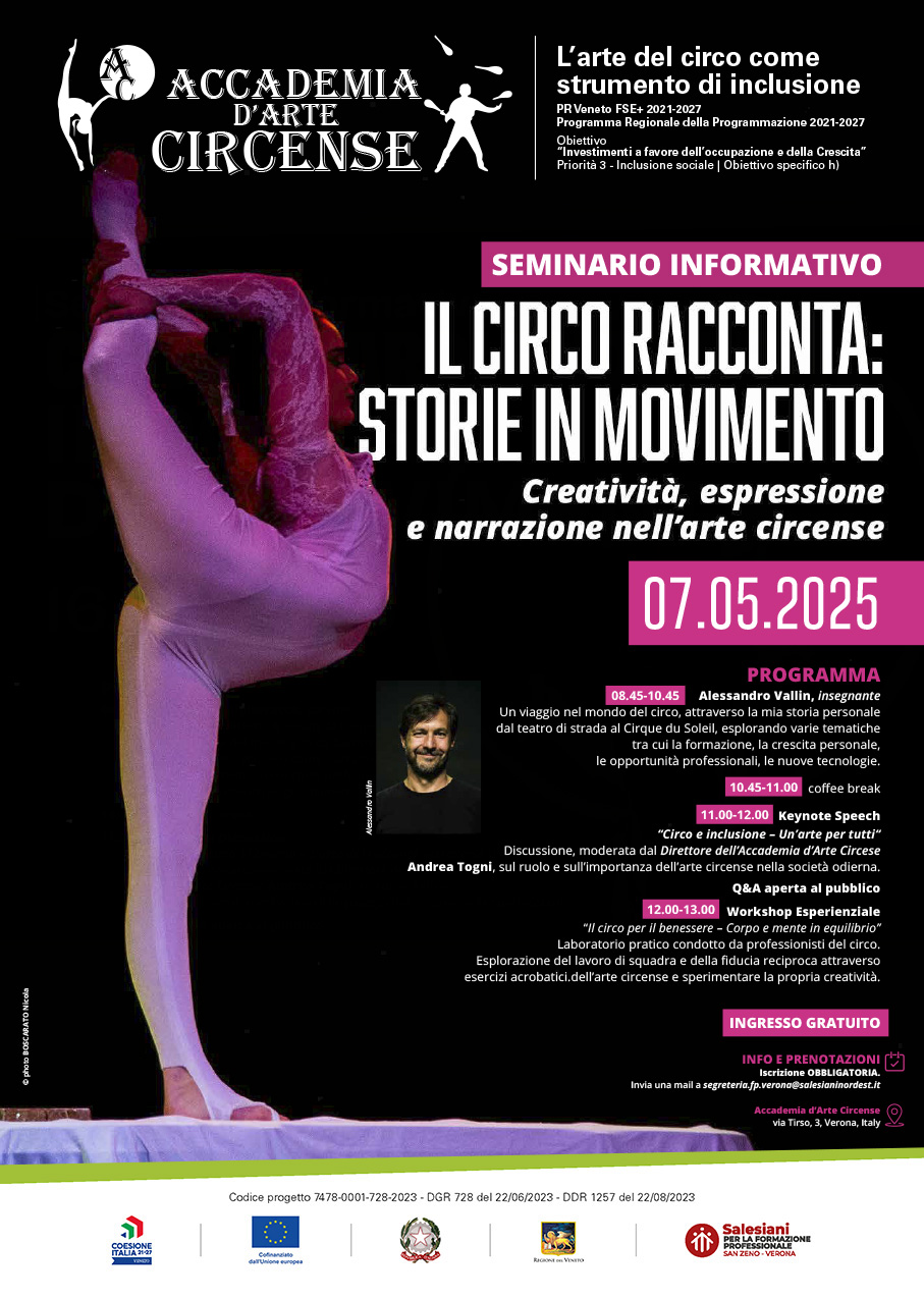 locandina seminario informativo Accademia Circense by SanZeno circo racconta storie in movimento