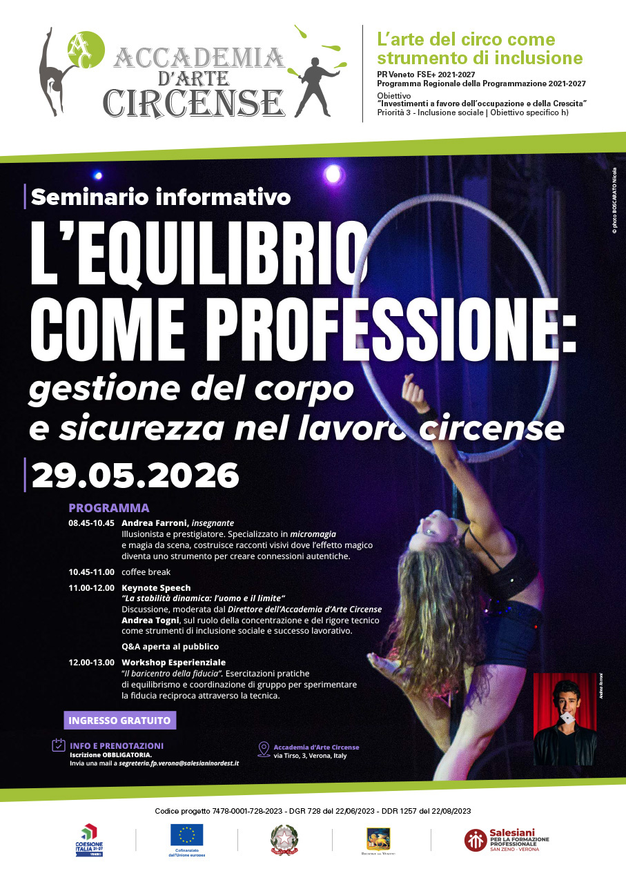 locandina seminario informativo Accademia Circense by SanZeno equilibrio come professione